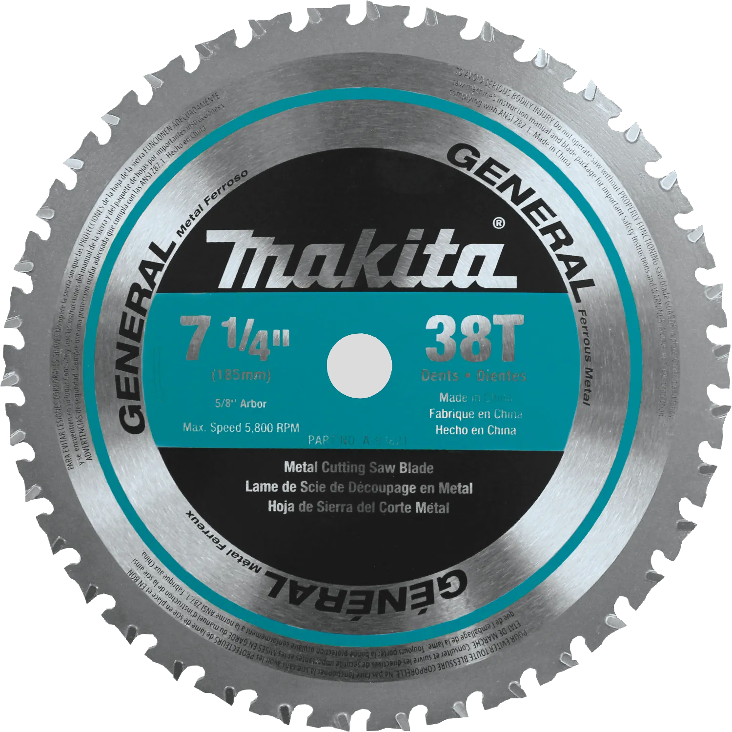 7‑1/4" 38T Carbide‑Tipped Saw Blade, Ferrous Metal
