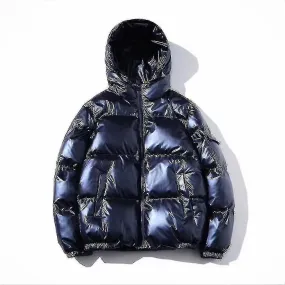 Abrigo liso brillante con capucha gruesa para hombres Chaqueta de abrigo suelta de invierno Ropa de abrigo suelta