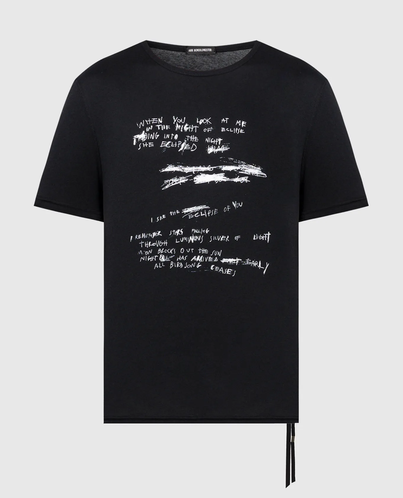 ANN DEMEULEMEESTER BLACK BAPTIST TSHIRT WITH CONTRAST PRINT