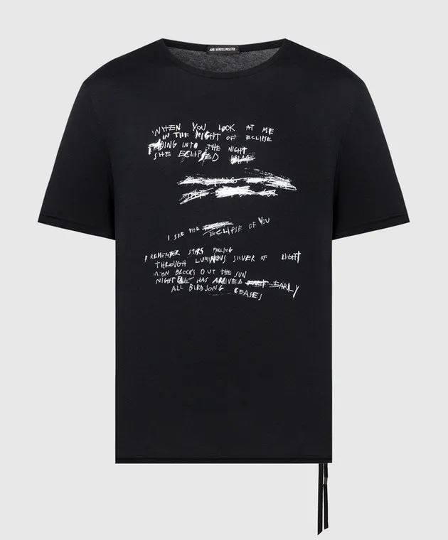 ANN DEMEULEMEESTER BLACK BAPTIST TSHIRT WITH CONTRAST PRINT