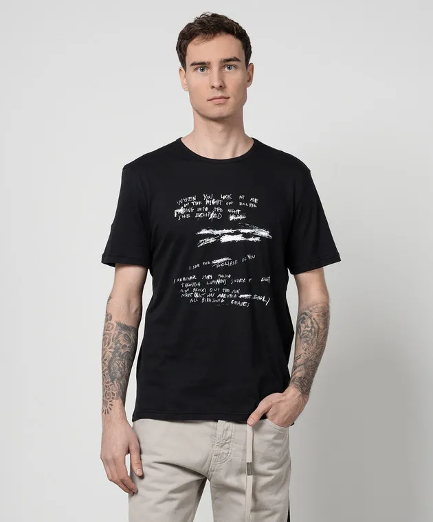 ANN DEMEULEMEESTER BLACK BAPTIST TSHIRT WITH CONTRAST PRINT