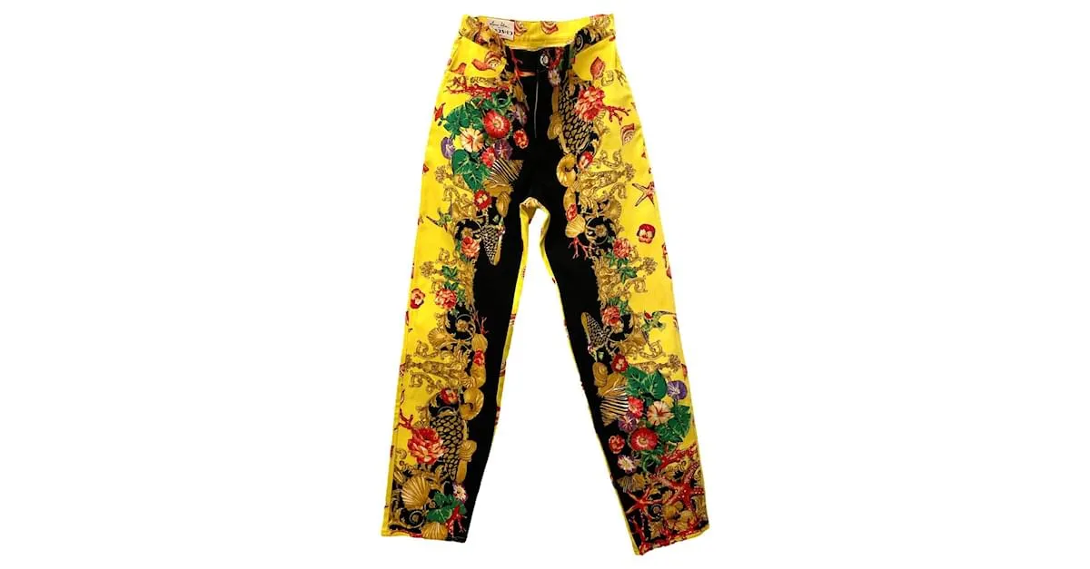Autre Marque Jean Marina Sitbon para Kamosho 90S, motivos florales de concha y negros, amarillo y multicolor 