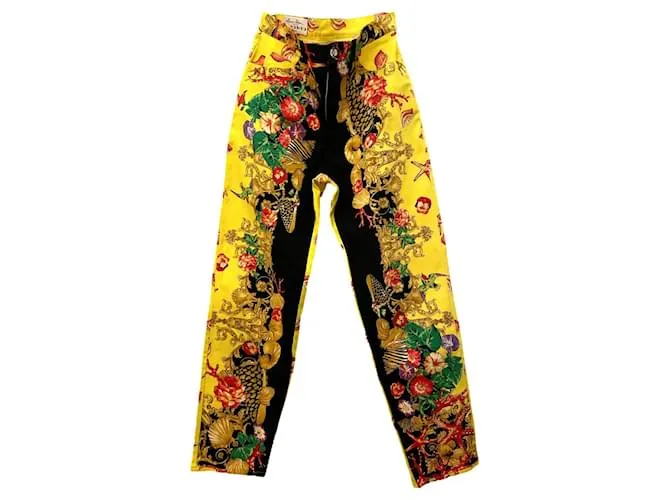 Autre Marque Jean Marina Sitbon para Kamosho 90S, motivos florales de concha y negros, amarillo y multicolor 