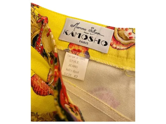 Autre Marque Jean Marina Sitbon para Kamosho 90S, motivos florales de concha y negros, amarillo y multicolor 