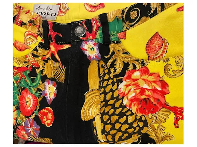 Autre Marque Jean Marina Sitbon para Kamosho 90S, motivos florales de concha y negros, amarillo y multicolor 