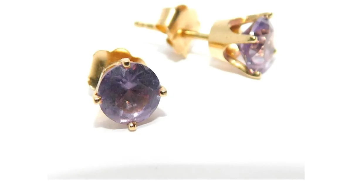 Autre Marque Pendientes de botón de amatistas moradas y doradas Dorado Púrpura 