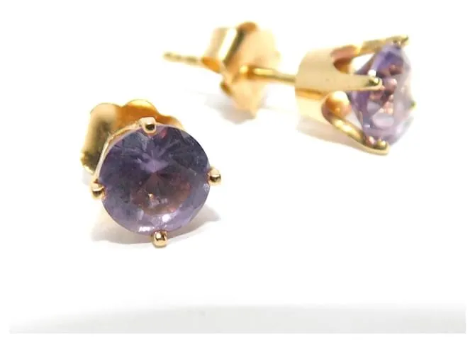 Autre Marque Pendientes de botón de amatistas moradas y doradas Dorado Púrpura 
