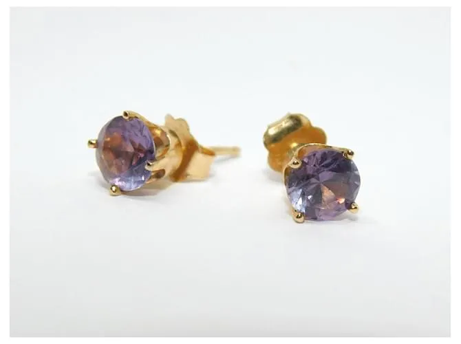Autre Marque Pendientes de botón de amatistas moradas y doradas Dorado Púrpura 