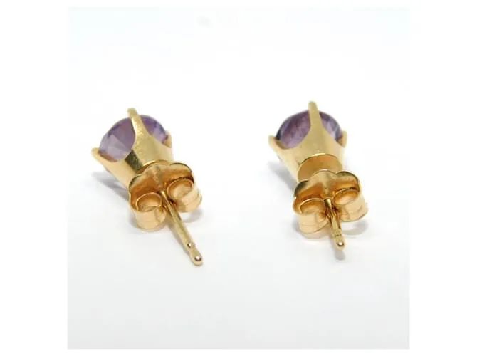 Autre Marque Pendientes de botón de amatistas moradas y doradas Dorado Púrpura 