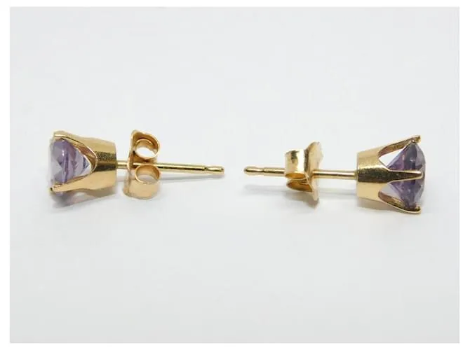 Autre Marque Pendientes de botón de amatistas moradas y doradas Dorado Púrpura 