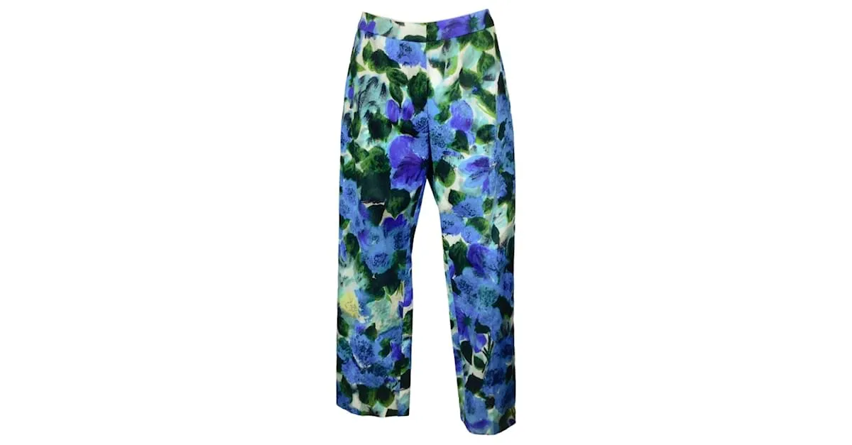 Autre Marque Seca van Noten Azul / Pantalones de algodón con estampado multicolor verde 