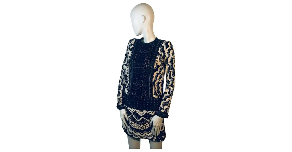Autre Marque Vestido Jo No Fui de seda Negro Beige 