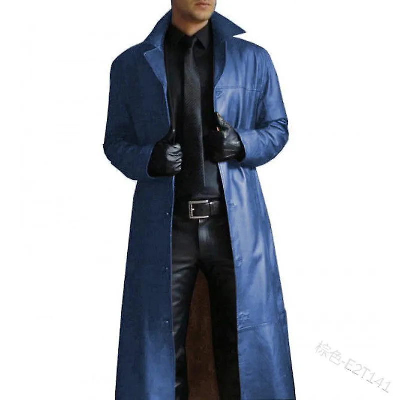 Azul 2 Retro Hombres Gabardina de cuero sintético Abrigo largo Abrigo largo Abrigo largo Chaqueta de invierno