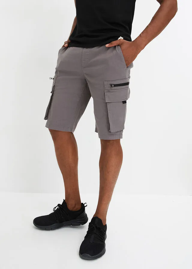 BERMUDAS ELáSTICAS CON BOLSILLOS CARGO, REGULAR FIT GRIS AHUMADONEGRO