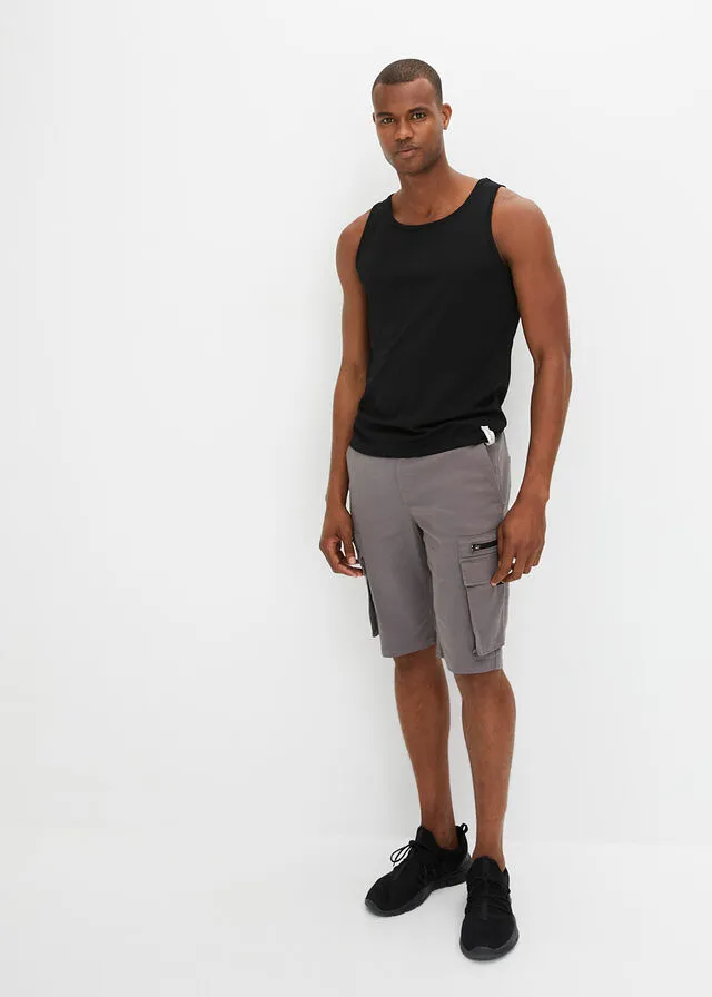 BERMUDAS ELáSTICAS CON BOLSILLOS CARGO, REGULAR FIT GRIS AHUMADONEGRO