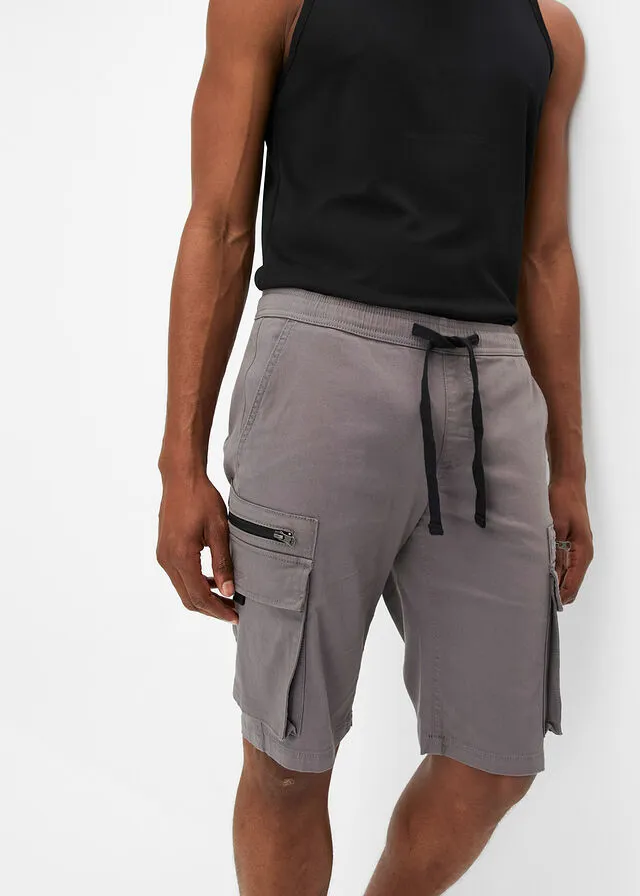 BERMUDAS ELáSTICAS CON BOLSILLOS CARGO, REGULAR FIT GRIS AHUMADONEGRO