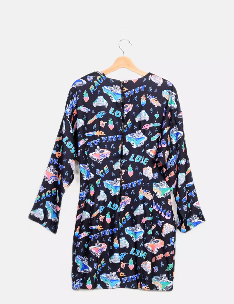 Bimba&Lola Vestido negro estampado dibujos multicolor