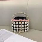 Bolso sin asas nupcial con asa adornada con perlas con cordón para fiesta noche C467
