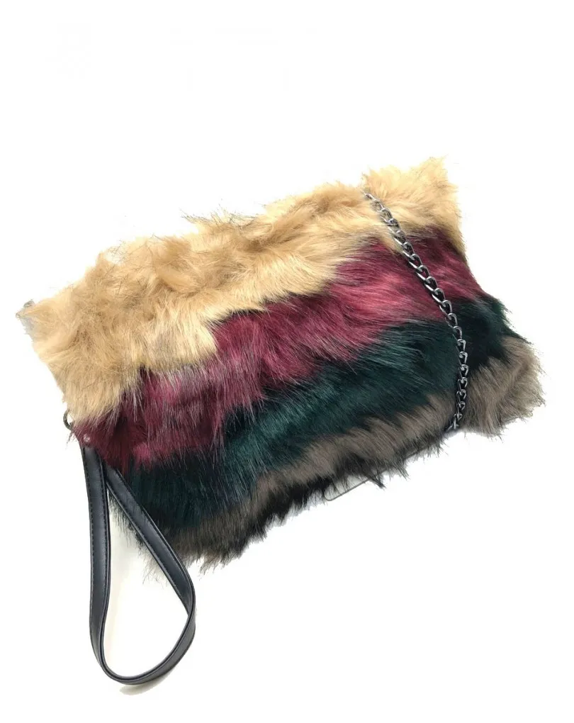 BOLSOS BANDOLERA DE PELO GRANATE Y VERDE