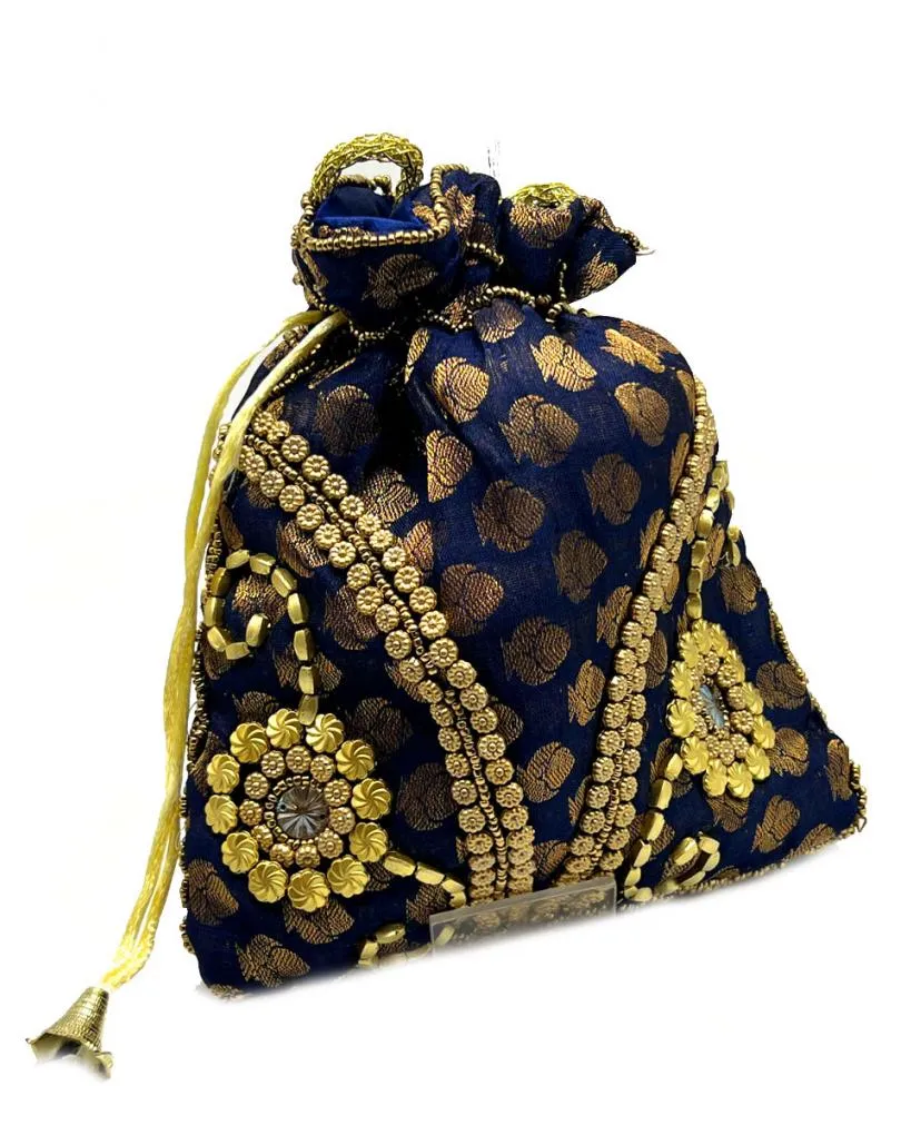 BOLSOS BOMBONERA AZUL MARINO CON DECORACION DORADA