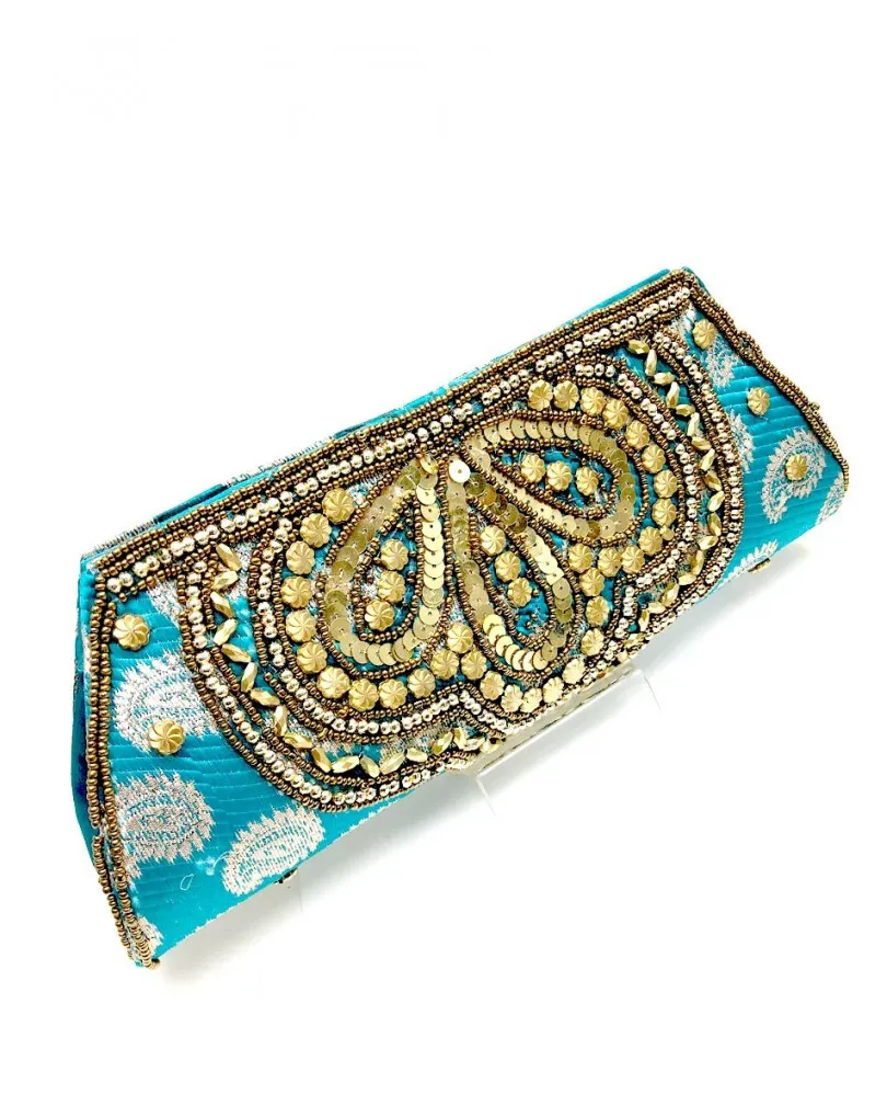 BOLSOS DE FIESTA ORIGINALES DE INDIA TURQUESA