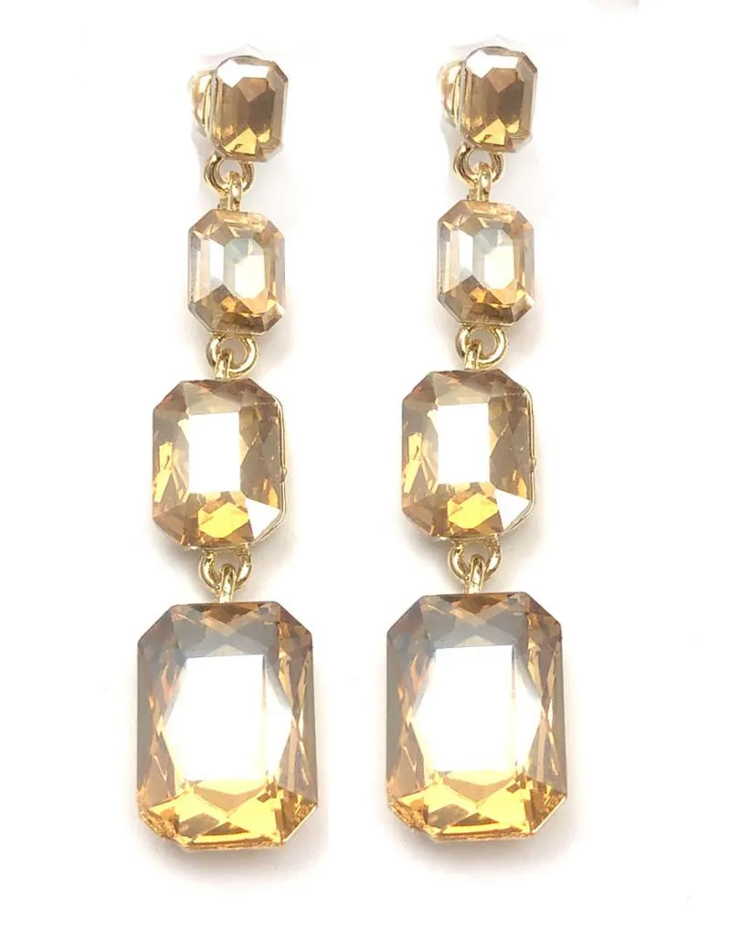 BONITOS PENDIENTES DORADOS LARGOS DE FIESTA EN CRISTAL BRILLO