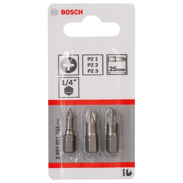 BOSCH  2607001753  JUEGOCABEZAS DE TORNILLO, PERFIL PZ1, PZ2, PZ3, 3 PIEZAS