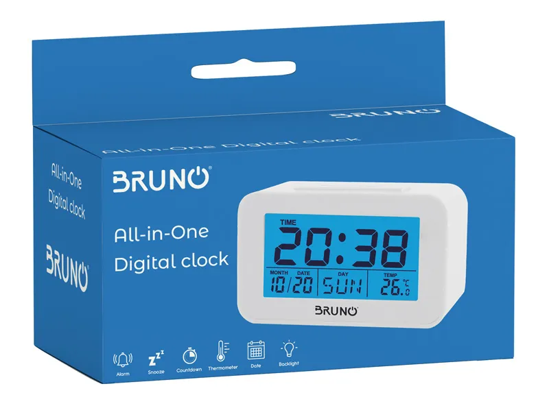 BRUNO DESPERTADOR BRN0129 CON MEDICIóN DE TEMPERATURA, °C Y °F, BLANCO