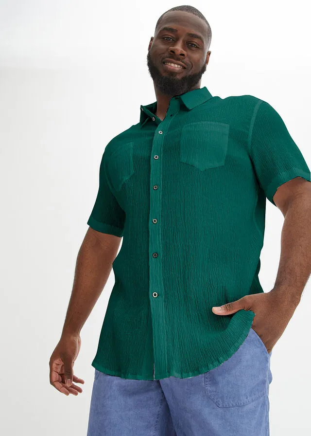 Camisa de manga corta verde, brillante