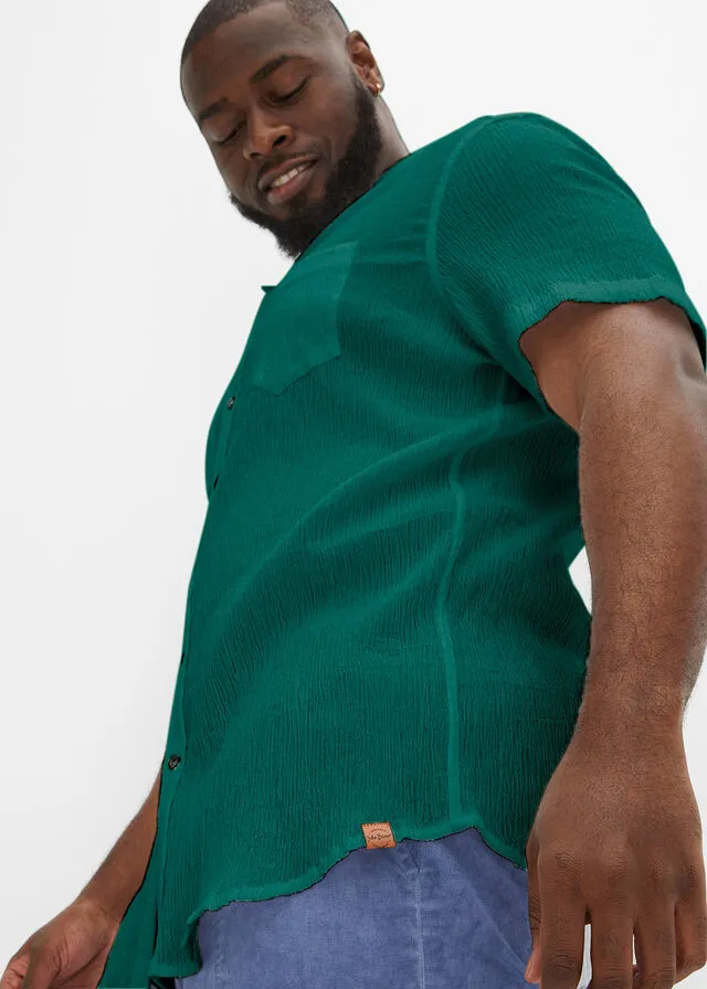 Camisa de manga corta verde, brillante