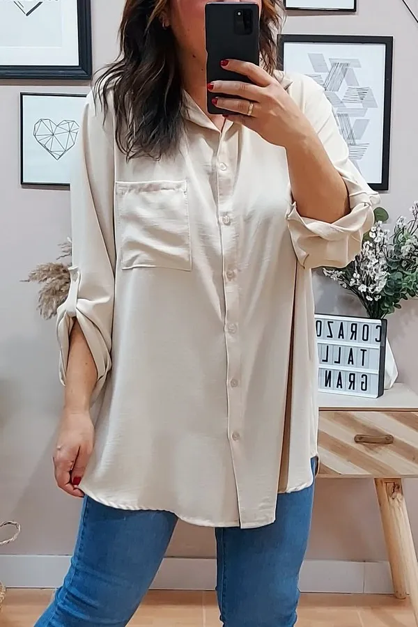 Camisa Larga Basic Beige