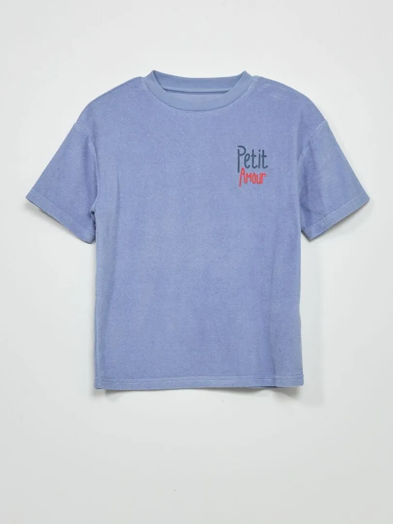 CAMISETA ANCHA DE MANGA CORTA DE RIZO  AZUL