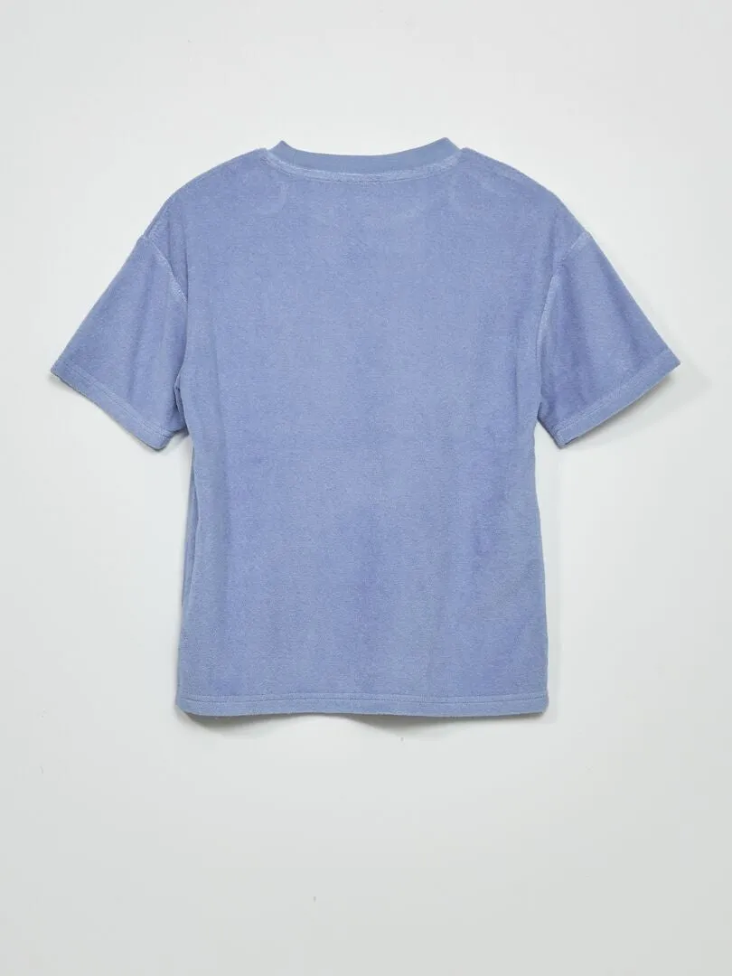 CAMISETA ANCHA DE MANGA CORTA DE RIZO  AZUL