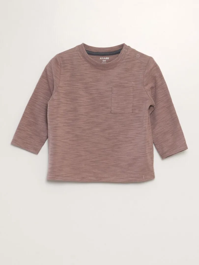 CAMISETA CON CUELLO REDONDO Y BOLSILLO  PURPURA
