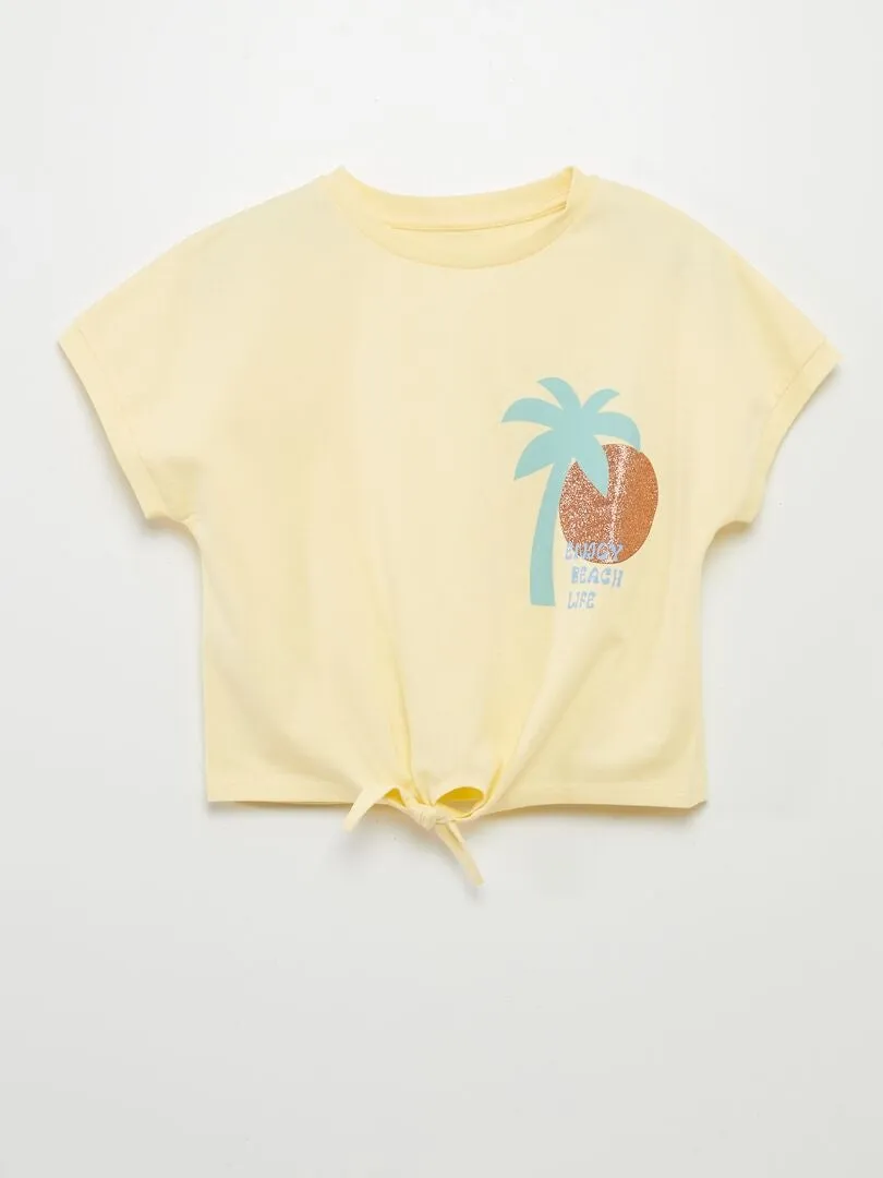 CAMISETA CON LAZO EN EL BAJO  AMARILLO