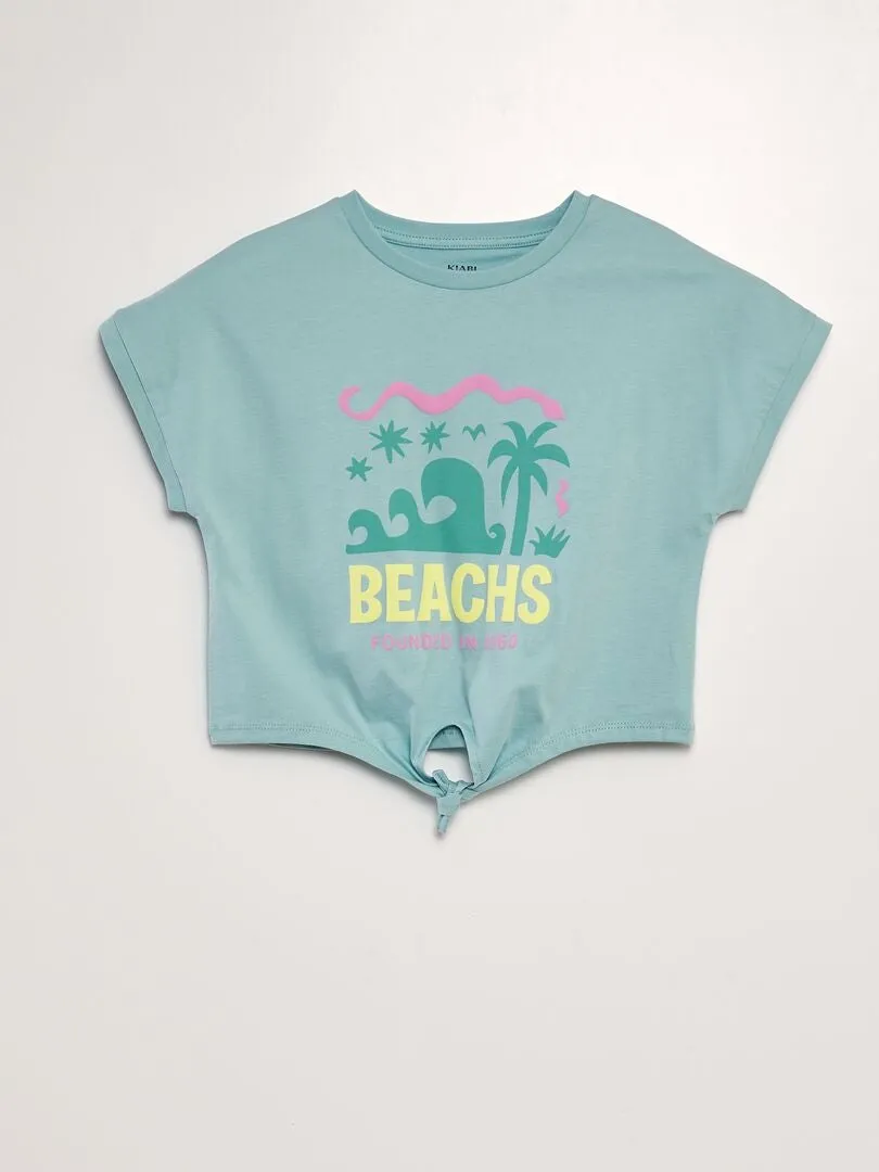 CAMISETA CON LAZO EN EL BAJO  VERDE
