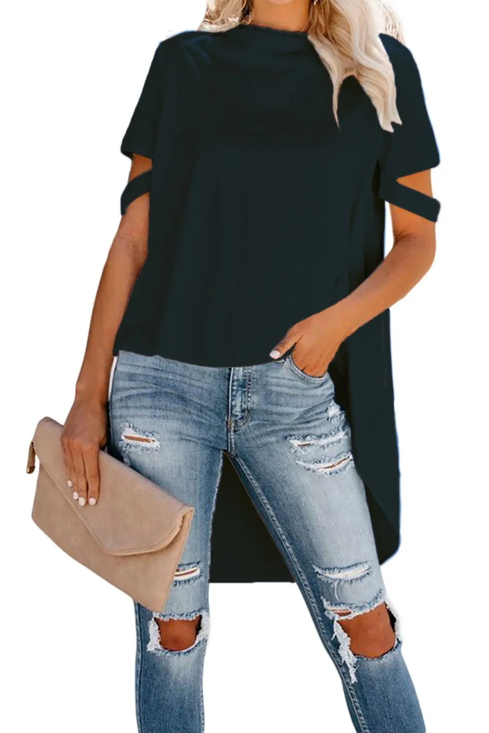 Camiseta corta asimétrica Vebtura, azul oscura