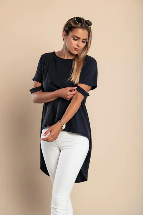 Camiseta corta asimétrica Vebtura, azul oscura