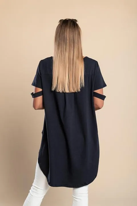 Camiseta corta asimétrica Vebtura, azul oscura