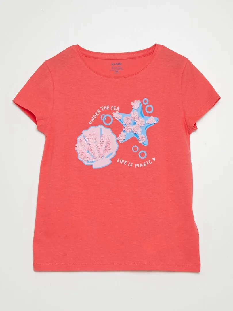 CAMISETA DE ALGODóN CON CUELLO REDONDO  ROSA