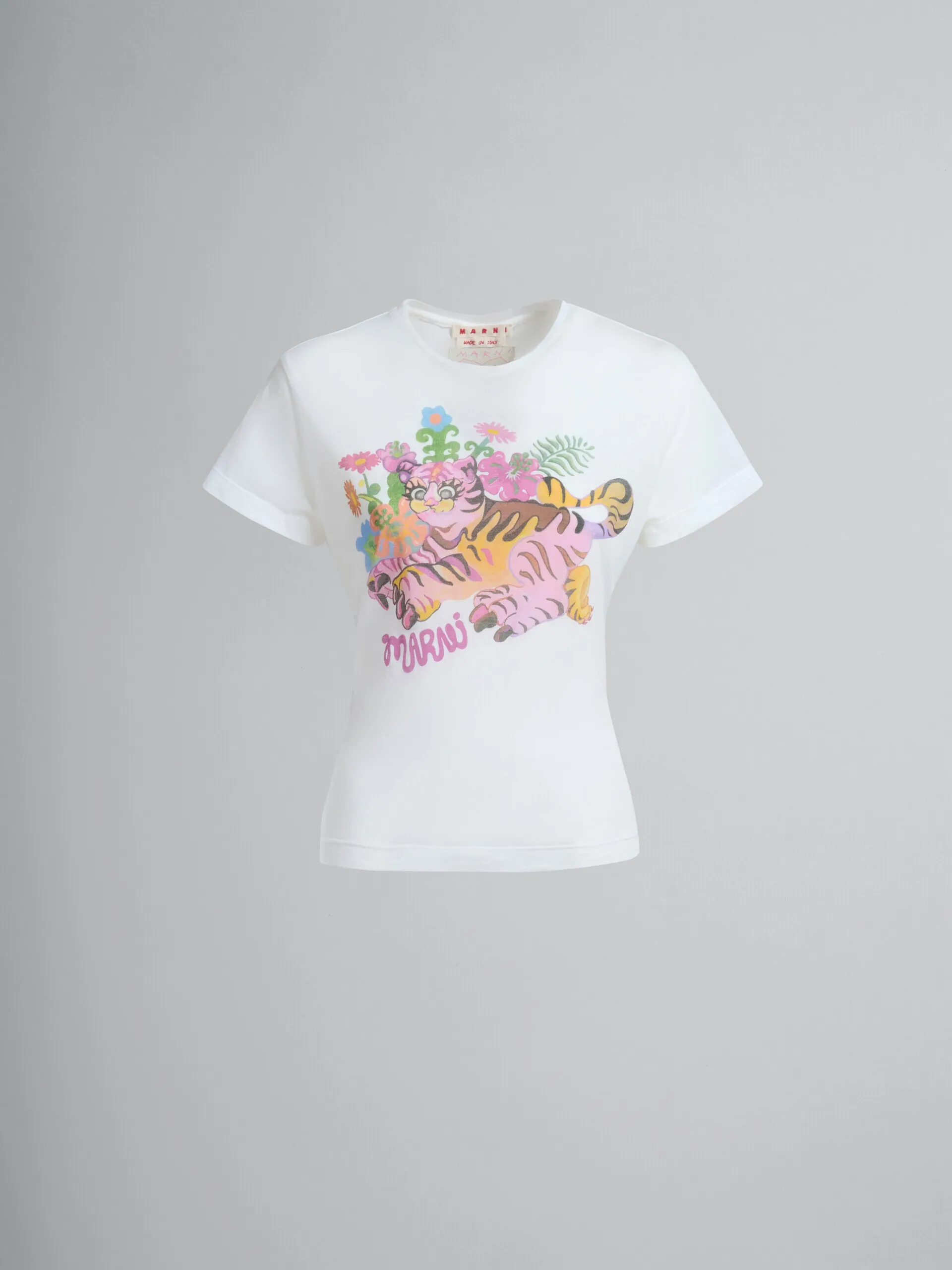 Camiseta de corte slim de algodón orgánico blanca con estampado
