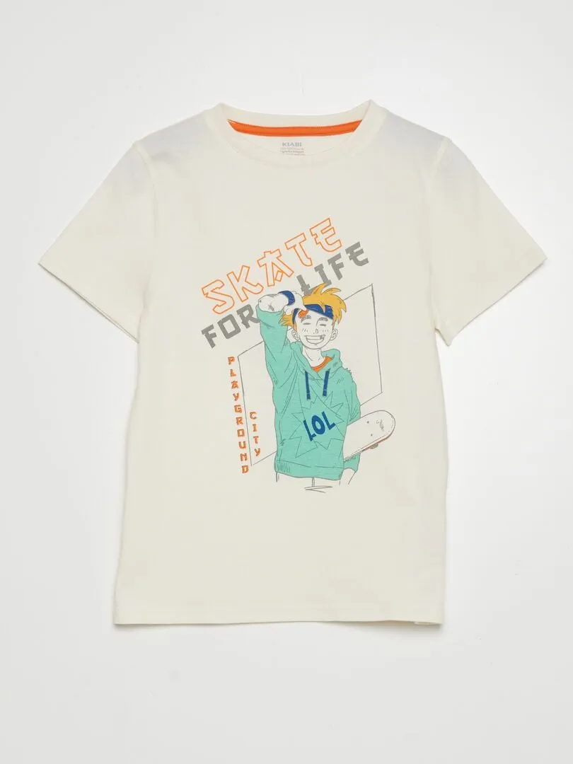 CAMISETA DE MANGA CORTA CON CUELLO REDONDO  BLANCO