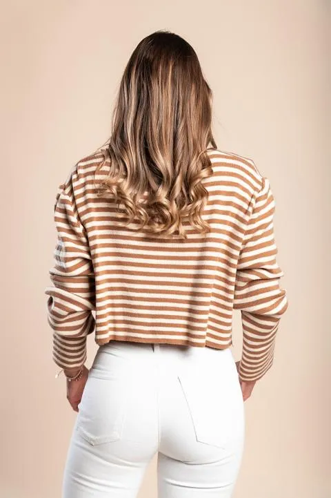 Camiseta de punto con estampado de rayas, camel