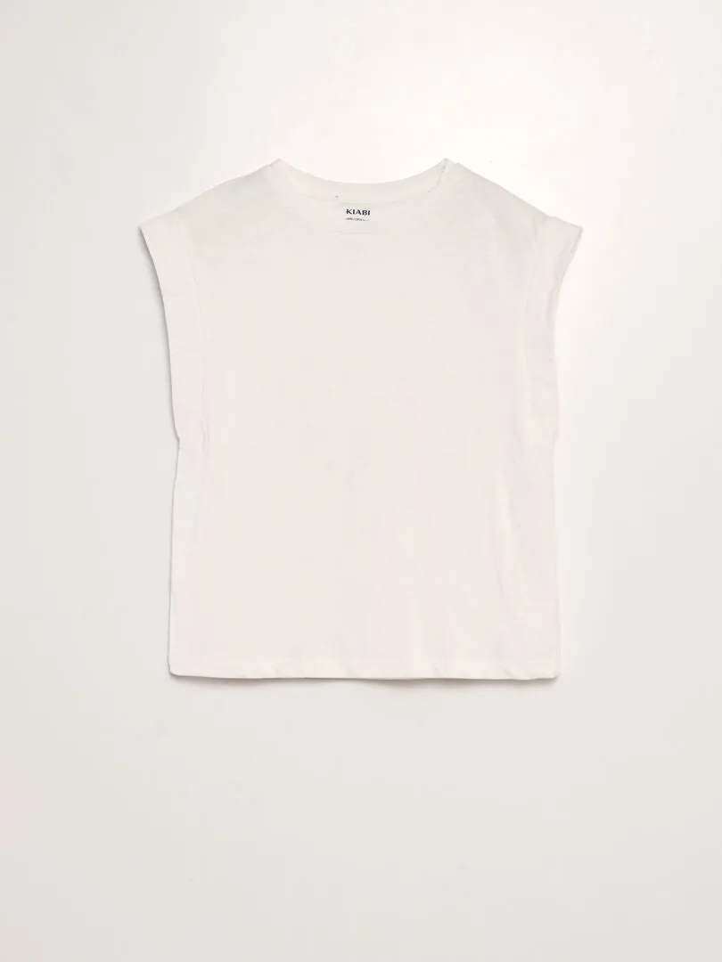 CAMISETA DE PUNTO CON MANGA MUY CORTA  BLANCO