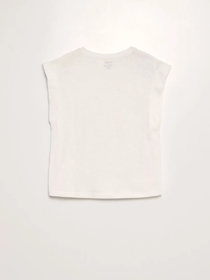 CAMISETA DE PUNTO CON MANGA MUY CORTA  BLANCO