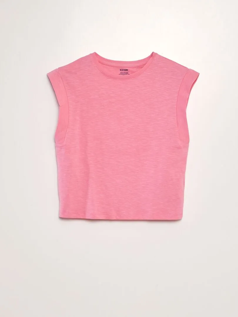 CAMISETA DE PUNTO CON MANGA MUY CORTA  ROSA