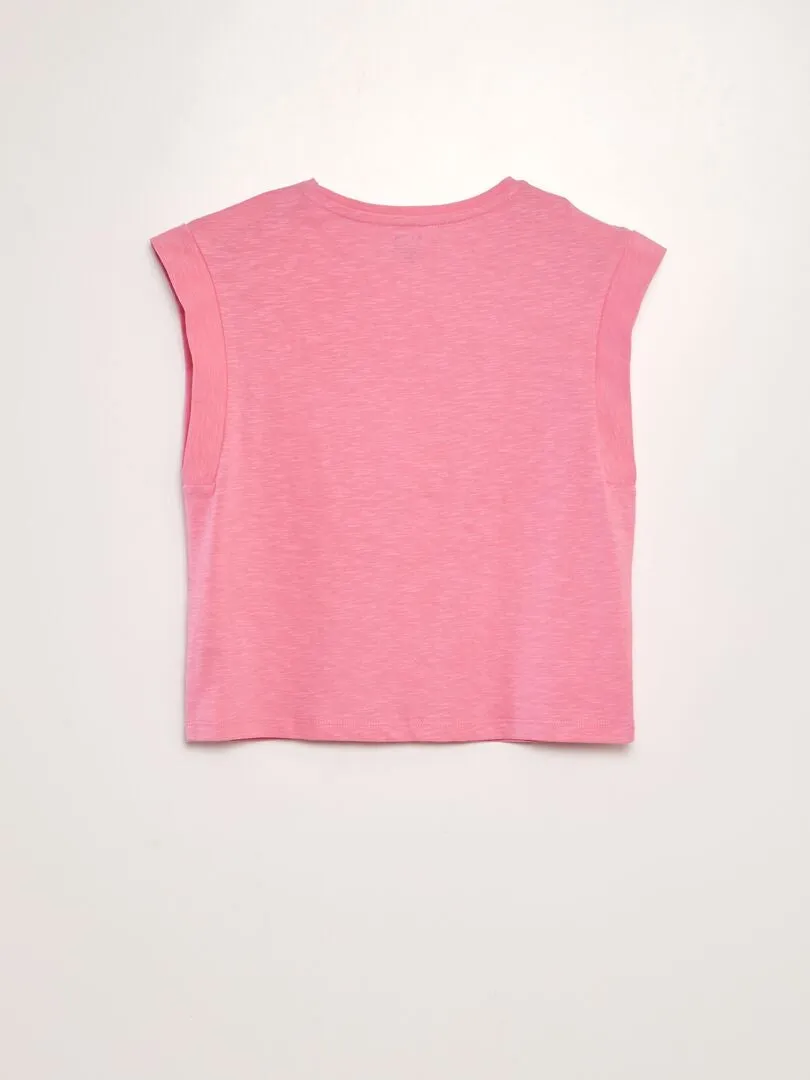 CAMISETA DE PUNTO CON MANGA MUY CORTA  ROSA