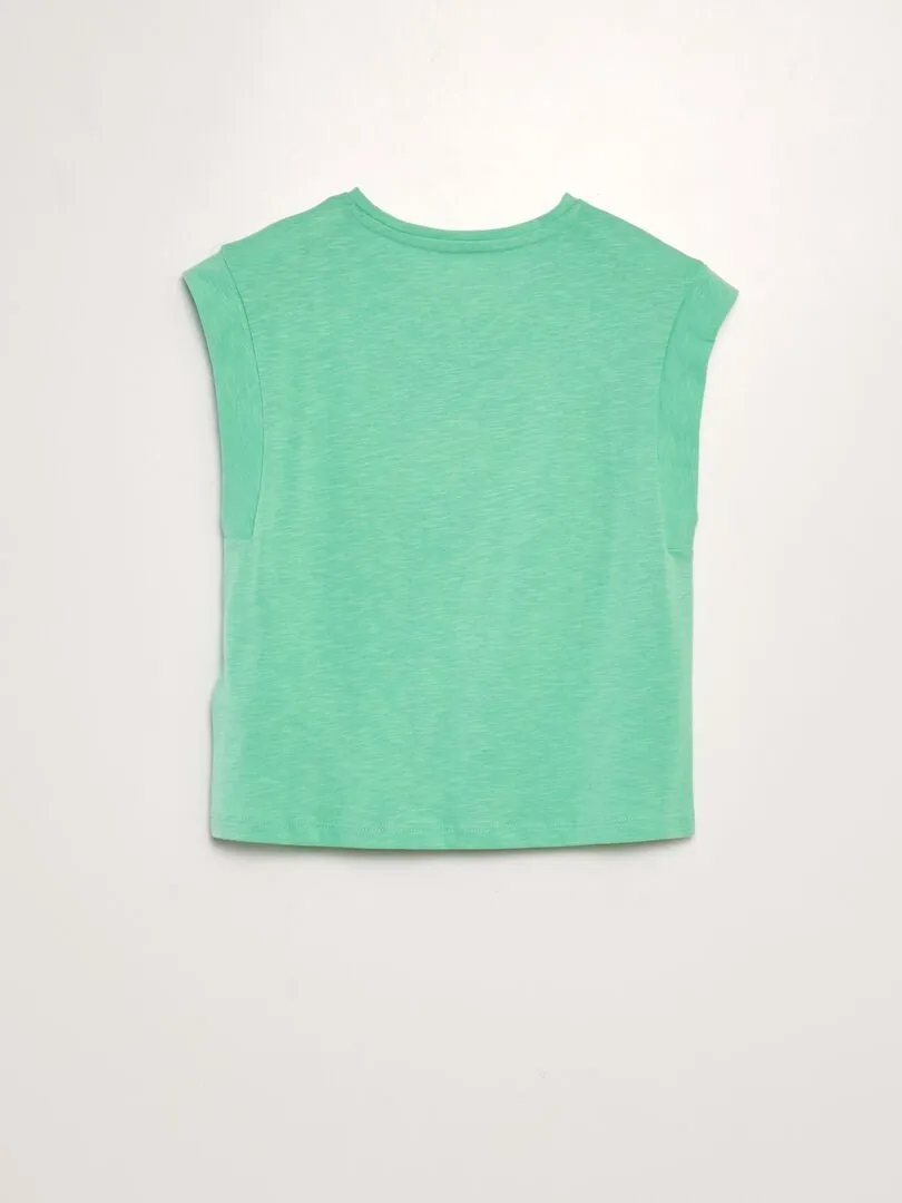 CAMISETA DE PUNTO CON MANGA MUY CORTA  VERDE