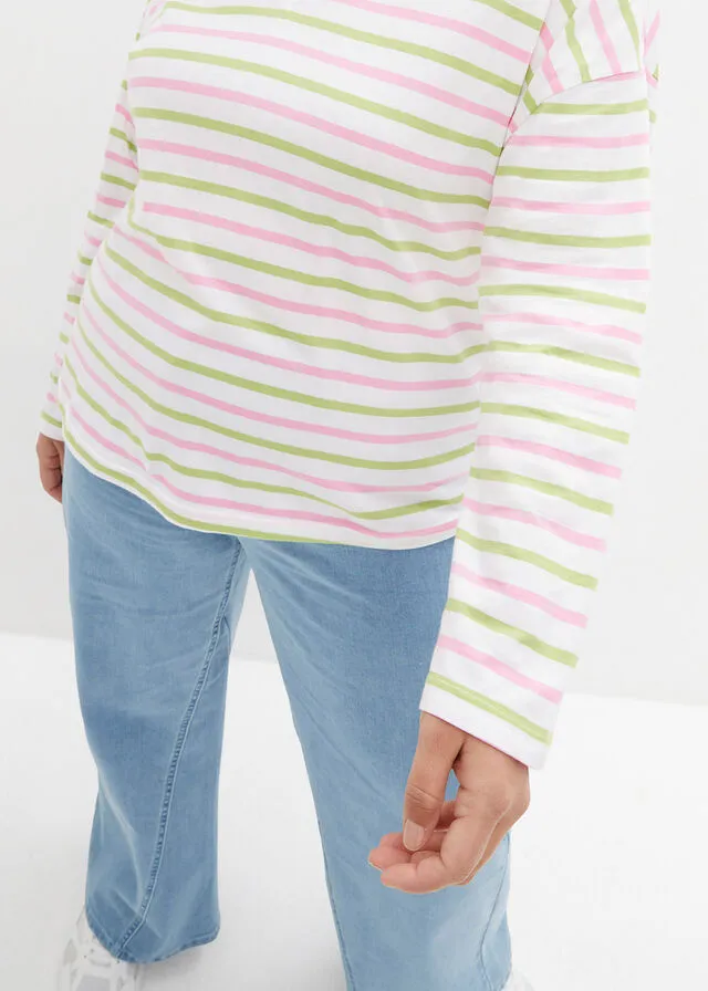 CAMISETA DE RAYAS DE ALGODóN ORGáNICO CON MANGA LARGA BLANCOVERDE PERAROSA DE RAYAS