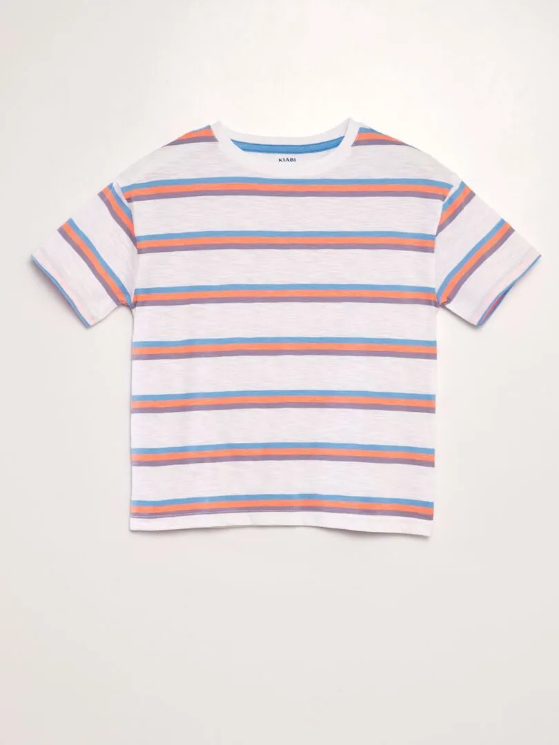 CAMISETA DE RAYAS DE COLORES  BLANCO